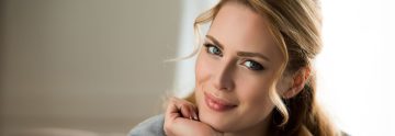 Blonde woman with clear skin